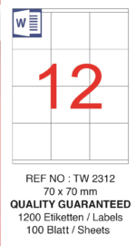 Tanex Laser Etiket Tw-2312 70 X 70 Mm ( 12 ) 100 Lü - Görsel 2