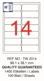 Tanex Laser Etiket Tw-2014 99.1 X 38.1 Mm ( 14 ) 100 Lü - Görsel 2