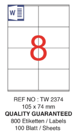 Tanex Laser Etiket Tw-2374 105 X 74 Mm ( 8 ) 100 Lü - Görsel 2