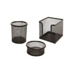 3'Lü Masa Üstü Kalemlik Seti Metal Perfore Siyah