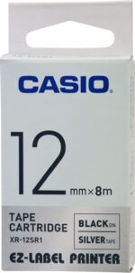 Casio XR-12SR1 (Silver/black) Etiket Yazıcısı Kartuşu Gümüş Renk Üstüne Siyah Baskı - Görsel 2