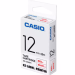 Casio Xr-12Wer1 (We/Rd) Etiket Yazıcısı Kartuşu Beyaz Renk Üstüne Kırmızı Baskı