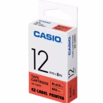 Casio Xr-12Rd1 Etiket Yazıcısı Kartuşu Kırmızı Zemin Üzerine Siyah Baskı 12 mm 8 Metre