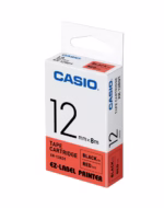 Casio Xr-12Rd1 Etiket Yazıcısı Kartuşu Kırmızı Zemin Üzerine Siyah Baskı 12 mm 8 Metre