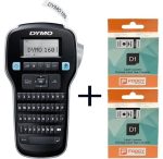 Dymo Lm-160P Etiket Yazıcı ve 2 Adet Foogy D1 Muadili Plastik Şerit Etiket 12 mm 7 mt Sarı Siyah